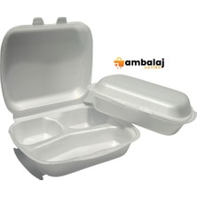 AmbalajSende Mod 23AY Kapaklı Köpük Tabak 3 Bölmeli - 100ADET