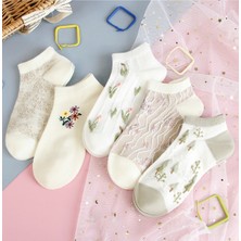 Bgk 5 Çift Kadın Çiçek Desenli Kısa Çorap