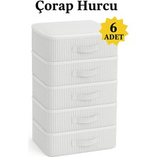 Yellow Stary Home Decor (6 Adet) Çorap Hurcu Çizgili Kumaş Organizer Fermuarlı Saklama Hurcu Çekmece Içi Düzenleyici 29X24X17 cm