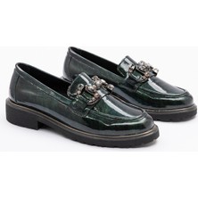 2126 Kadın Yeşil Tokalı Loafer Ayakkabı