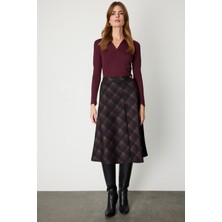 Ekol Kadın Ekoseli Midi Etek 2041