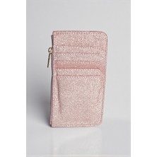 Dericom Pembe Simli Kadın Mini Cüzdan – Fermuarlı, Kağıt Para ve Kart Bölmeli