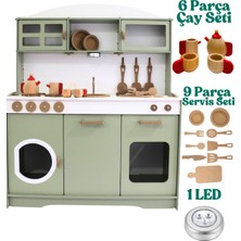 Özbience Renkli Ahşap Çocuk Mutfak Çay Seti ve LED Işık Hediyesi