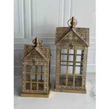 Rossev Eskitme Gold Dekoratif Fener Mumluk Seti 2'li