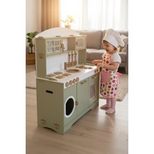 Özbience Yeşil Hazeran Desenli Çocuk Montessori Mutfak Seti 9 Parça ve LED Işık Hediyeli