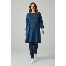 Ece Giyim Kadın Önü Taşlı Altı Bantlı Kristal Iki Iplik Mevsimlik Penye Tunik