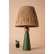 HMY Design Amande Handmade Seramik Abajur Yeşil-Hasır
