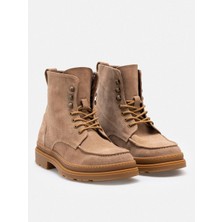 Rujo Kum Beji Rengi Bağcıklı El Yapımı Hakiki Süet Deri Erkek Bot