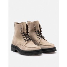 Rujo Bej Rengi Bağcıklı El Yapımı Hakiki Süet Deri Erkek Bot