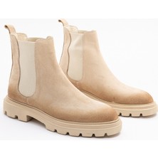 930 Erkek Kalın Tabanlı Tümyüz Lastikli Bot Bej Nubuk Deri