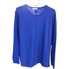 N&C Collection N&c Kazak Görünümünde Çok Yumuşak Günlük Anne BLUZU-Sax Mavisi-3058