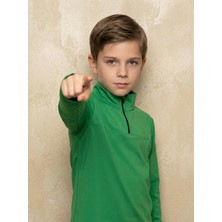 CLAW UP WORK KIDS – HALF ZIP SCUBA SWEAT | GREEN  (Slim Fit Yarım Fermuarlı Scuba Kumaş Yeşil Çocuk Sweatshirt)