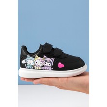 Kediler Baskılı Siyah Bantlı Çocuk Spor Ayakkabı Snekaer