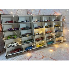 Özbience Ahşap Araba Rafı 25'li Beyaz, Hotwheels ve Matchbox Arabalar Için
