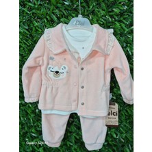 Elci Kadife Ceketli Ayıcık Desenli Üçlü Takım