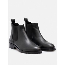 Rujo Hakiki Deri El Işçiliği Yanı Lastikli Tırtıklı  Taban  Siyah Erkek Chelsea Bot