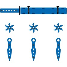 Özbience Ahşap Samuray Seti 3'lü: Katana, Ninja Yıldızı ve Fırlatma Bıçağı Mavi