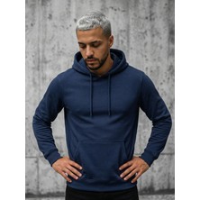 Standart Kalıp Pamuklu Yumuşak Dokulu Basic Haki Yeşili Kapüşonlu Kanguru Cepli Sweatshirt
