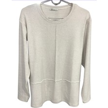 N&C Collection N&c Kazak Görünümünde Çok Yumuşak Günlük Anne BLUZU-Krem Çizgili-3058