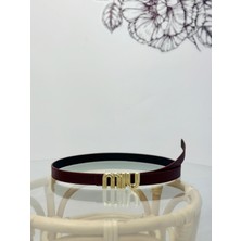 Erdesign Kadın Bordo Kemer Gold Detaylı  Kemer