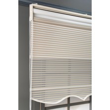 Bizden Perde Çift Mekanizmalı Etekli Kum Beji Jaluzi Görünümlü Tül ve Stor Güneşlik Perdeler