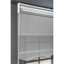 Bizden Perde Çift Mekanizmalı Etekli Gri Jaluzi Görünümlü Tül ve Stor Güneşlik Perdeler