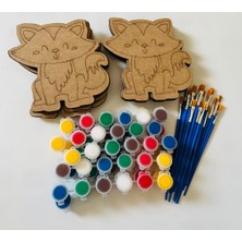 Özbience 20 Adet Ahşap Kedi Boyama Seti, 20 Fırça ve 10 Akrilik Boya ile