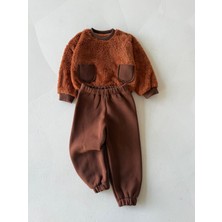 RG Brand Kız / Erkek Bebek Cep Detaylı Peluş Sweatshirt - Eşofman 2'li Takım_RG356