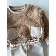 RG Brand Kız / Erkek Bebek Cep Detaylı Peluş Sweatshirt - Eşofman 2'li Takım_RG356