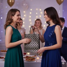 Dodomar 26X32X10 cm – Siyah Varaklı Geometrik Desenli Lüks Karton Hediye Çantası Özel Sunum Çantası