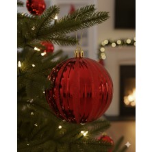 Dodomar 15 cm – Çizgili Simli Kırmızı Yılbaşı Top Süs Büyük Boy Dekoratif Ağaç ve Parti Süsleme Ürünü
