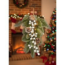 Dodomar 55 cm – Beyaz Berryli Kancalı Yılbaşı Çam Dalı Dekoratif Asma Masa ve Ağaç Süsleme Dalı