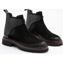 931 Erkek Kalın Tabanlı Bot 2 Bağlı Siyah Nubuk Deri