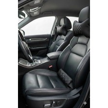 Kapitone Beyaz Nakışlı Boyun Yastığı ve Kemer Pedi (Set)