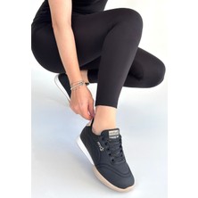 Tawen Siyah Cilt Bej Tabanlı Bağcıklı Spor Ayakkabı - Lisinya