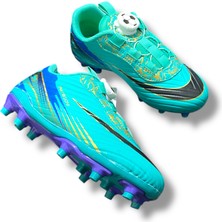 Laliga 620 Mekanizmalı ve Otomatik Akıllı Bağcıklı Çocuk Krampon Turkuaz Siyah Desenli