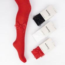 Katamino Beyaz Renk Kız Çocuk Simli Fiyonklu Külotlu Çorap (Beyaz Renk Gönderilecektir)