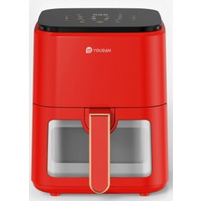Özbience 3.5l Camlı Air Fryer Kırmızı, Sağlıklı ve Pratik Pişirme Cihazı