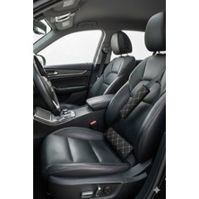 Kapitone Beyaz Nakışlı Kemer Pedi, Lüks Koltuk Kemer Pedi - Ergonomik Emniyet Kemeri Kılıfı