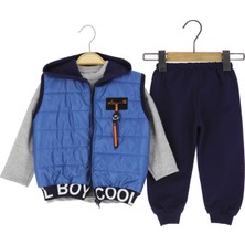 Atabay Kapüşonlu Şişme Yelekli Tıger Nakışlı Iki Iplik Üçlü Alt Ült Takım - MDR228-LACIVERT-2 Yaş Lacivert