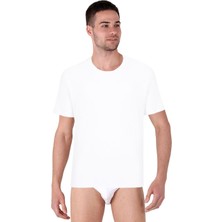 Thermoform Bambu Erkek Bisiklet Yaka Tişört Kısa Kollu Fanila Atlet ve Slip Külot Seti Beyaz