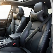 Kapitone Sarı Nakışlı Boyun Yastığı ve Kemer Pedi (Set)