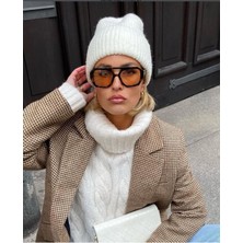 Funeyes Vehla Leopar Desen Somon (Şeftali) Renk Trend Gözlük Güneş Gözlüğü Renkli Cam Büyük Gözlük