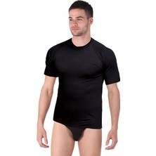 Thermoform Bambu Erkek Bisiklet Yaka Tişört Kısa Kollu Fanila Atlet ve Slip Külot Seti Siyah
