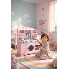 Özka Hobi Ahşap Mutfak Seti, Antrasit ve Pembe Renk Seçenekleri