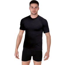 Thermoform Bambu Erkek Bisiklet Yaka Tişört Kısa Kollu Fanila Atlet ve Boxer Şort Seti Siyah