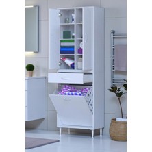 Eliusta Reli Dolap Beyaz Çok Kullanımlı 55 cm Eninde Banyo Dolabı 55X171X32,5 cm 2 Kapak 6 Raf Dolap