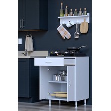 Eliusta Liva Baharat Raflı 60 cm Çekmeceli Ankastre Mutfak Dolabı Çok Amaçlı Dolap 60X88X48 cm Beyaz Dolap