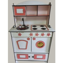 Doğal Ahşap Kız Çocuk Mutfak Dolabı Seti, Pembe-Beyaz, 91X59 cm