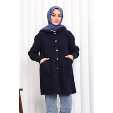 İmaj Butik Lacivert Kapşonlu Buklet Kaban